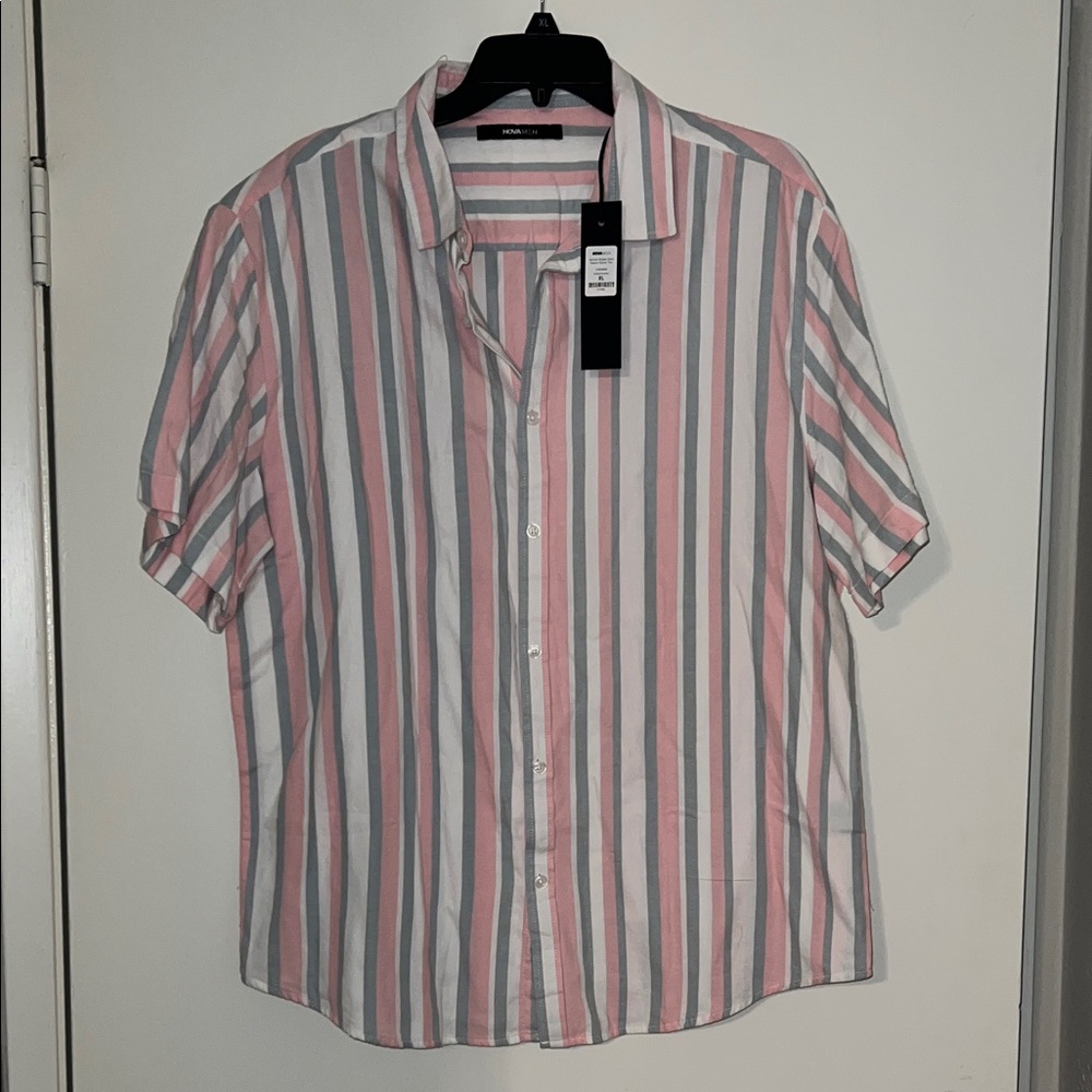 NWT Nova Men Striped Pink and Gray Men's Shirt